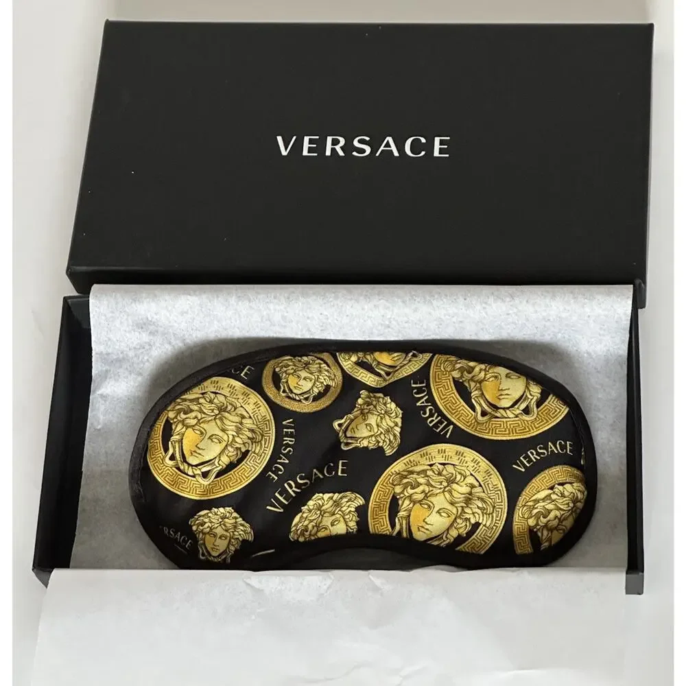 Versace Black Gold Medusa Logo Allover Print Sleep Mask Italy ZMAS18107 NWT $175